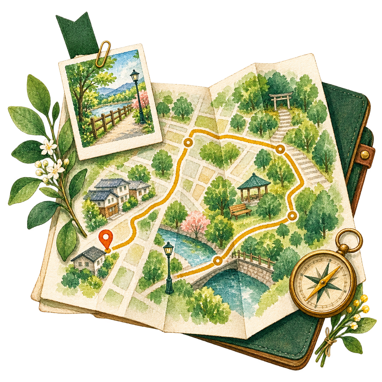 保存した散歩道を描いた水彩イラスト