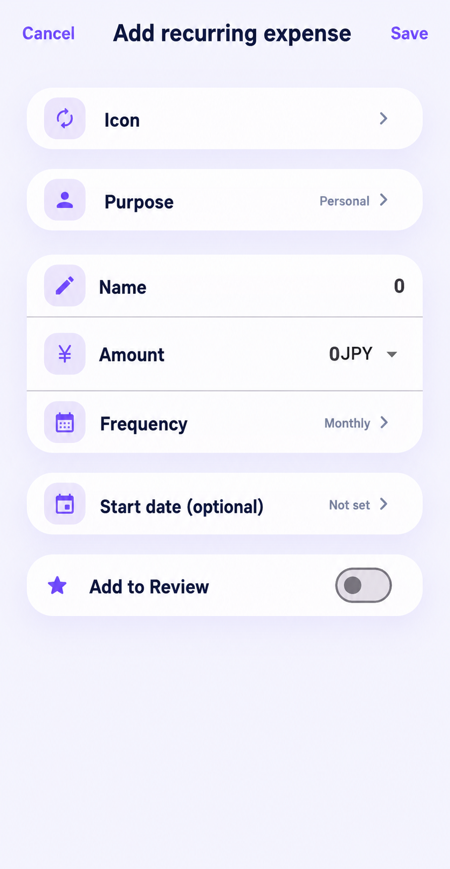 Add expense screen