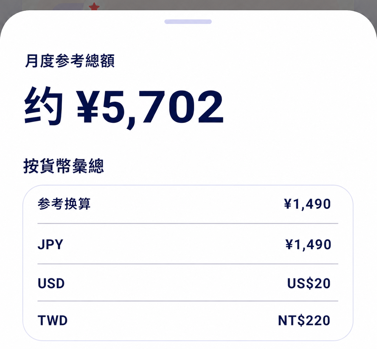 按貨幣彙總介面