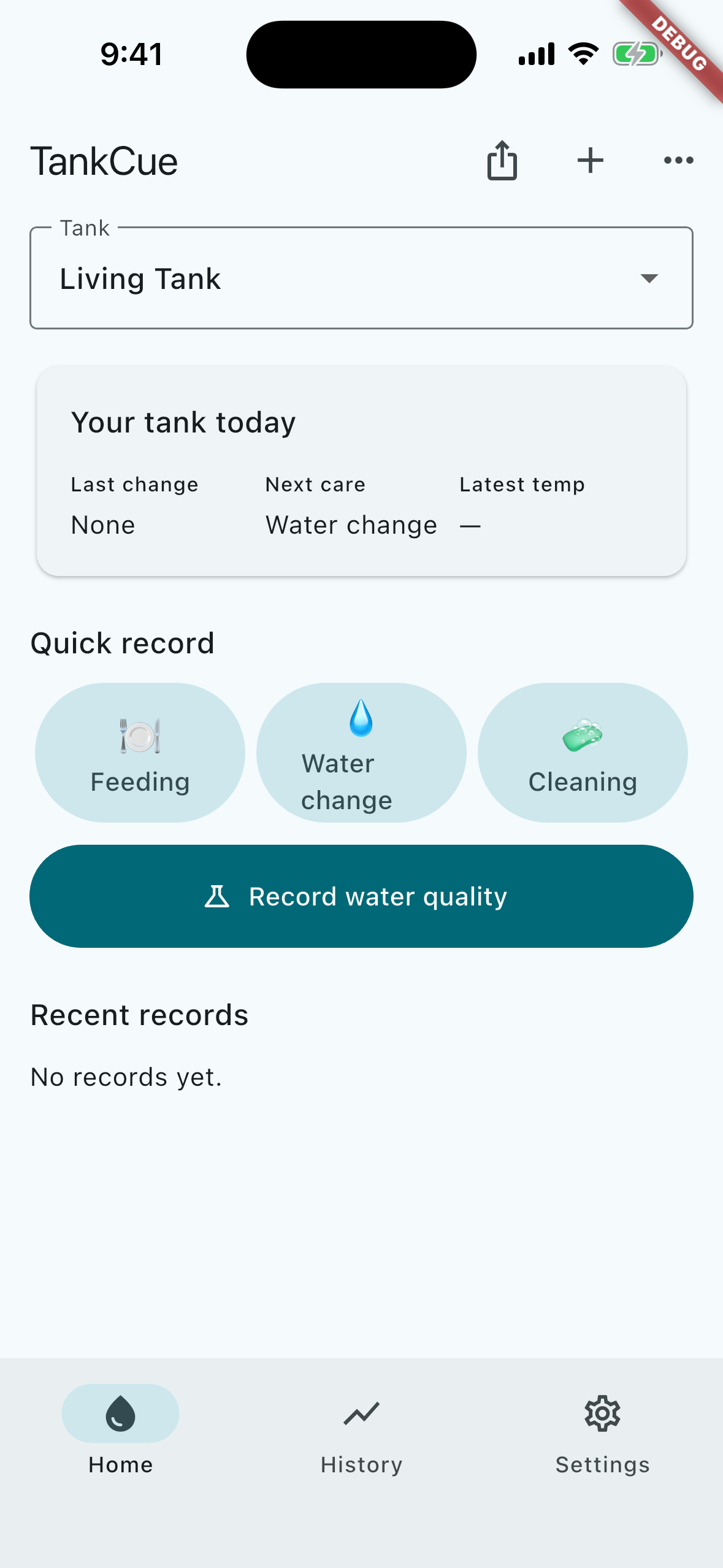 TankCue home screen
