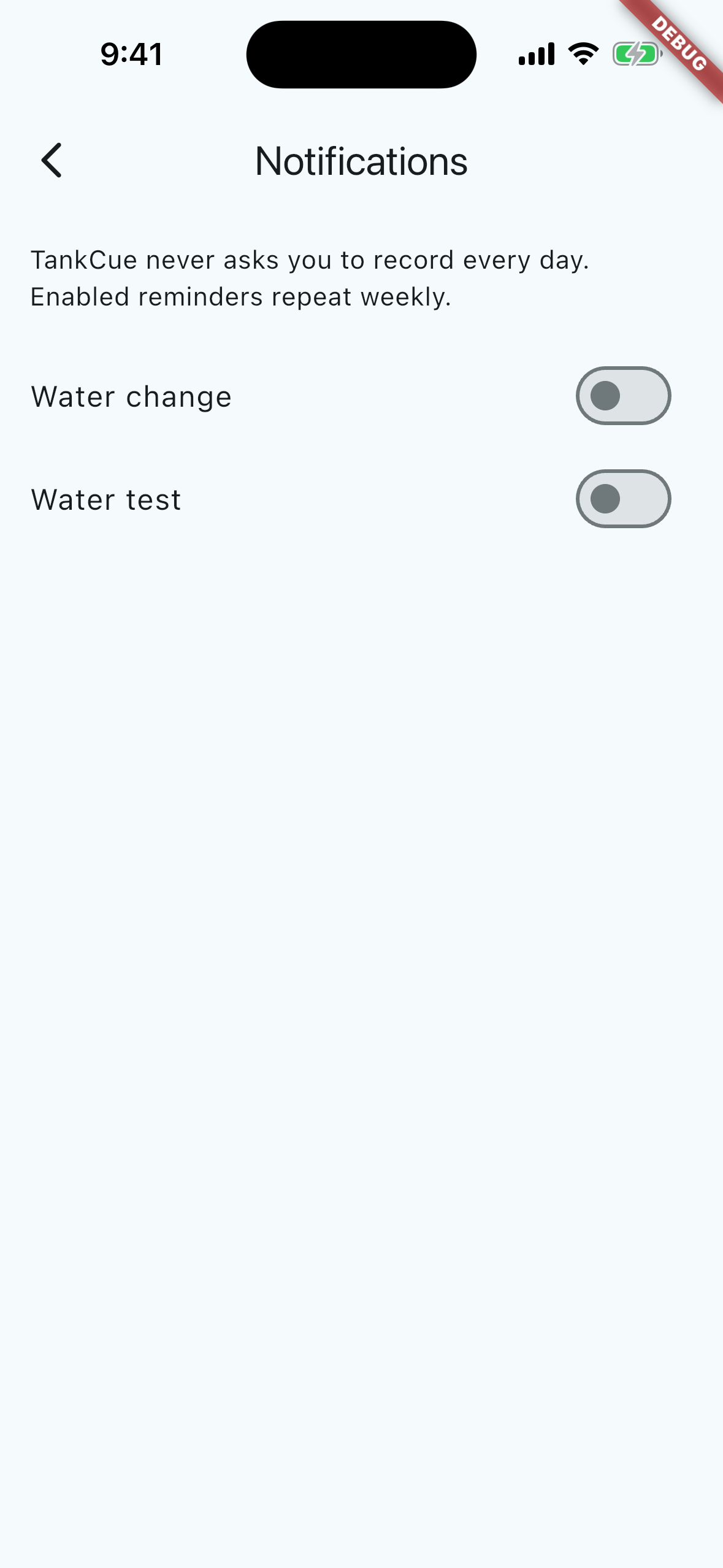 TankCue notification settings screen