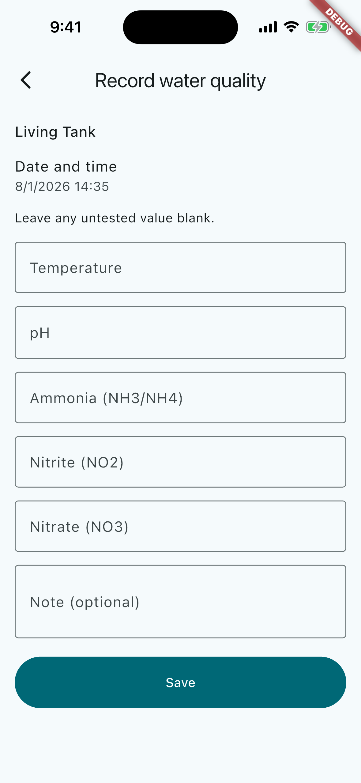 TankCue water-quality screen