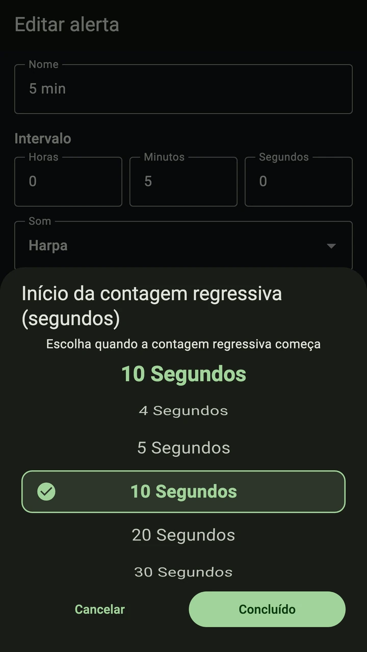 Configuração da contagem regressiva por voz em português no Trader Timer.